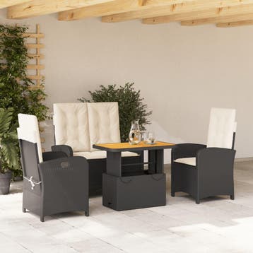 vidaXL 4-delige Tuinset met kussens poly rattan zwart, Tuin en Terras, Verzenden