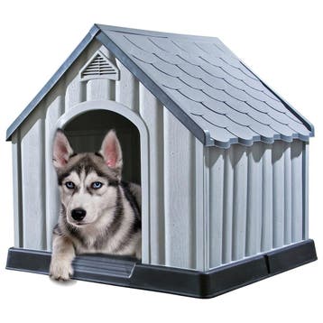 vidaXL Hondenhok 92x87x91 cm kunststof grijs, Dieren en Toebehoren, Hondenhokken, Verzenden, Nieuw