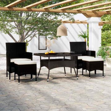 vidaXL 5-delige Tuinset poly rattan en gehard glas zwart, Verzenden, Nieuw, 5 zitplaatsen, Tuinset