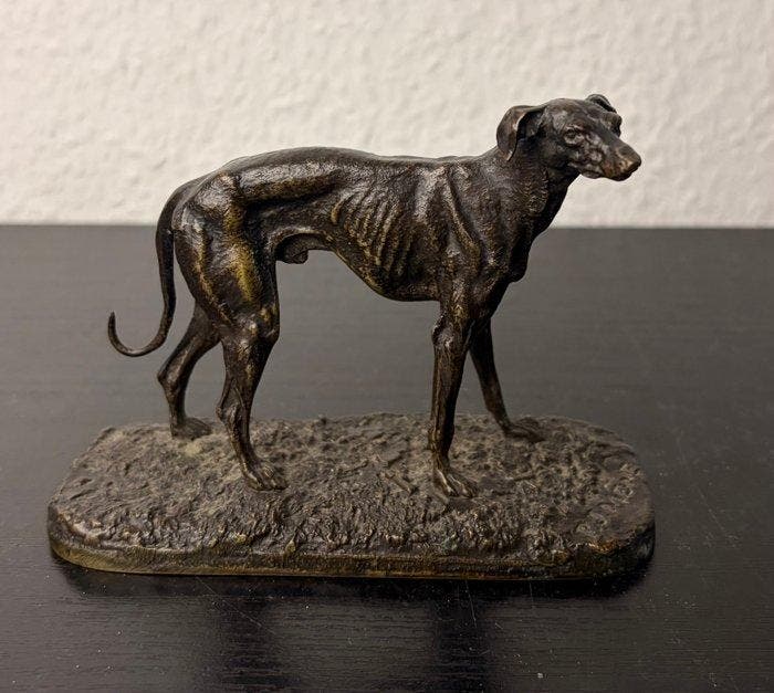 Naar P.J. Mêne - sculptuur, Hazewind - 10 cm - Gepatineerd, Antiek en Kunst, Antiek | Keramiek en Aardewerk