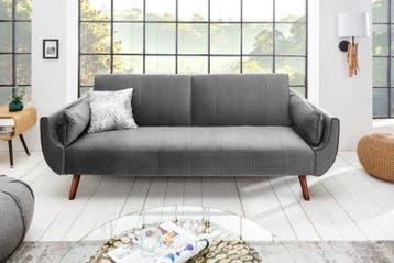 Retro slaapbank DIVANI 220cm zilvergrijs fluweel 3-zitsbank, Huis en Inrichting, Ophalen of Verzenden, Nieuw