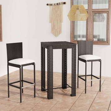 vidaXL 3-delige Tuinbarset met kussens poly rattan zwart, Verzenden, Nieuw, 2 zitplaatsen