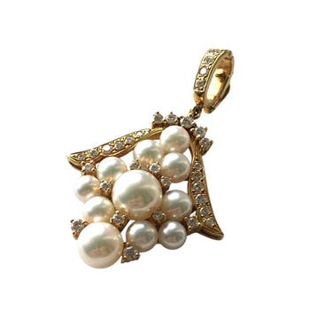 Mikimoto - Halsketting - 18 karaat Geel goud Parel - Diamant, Nieuw