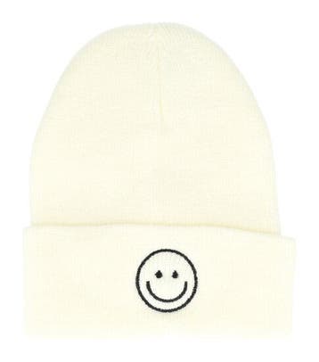 Beanie Muts - Smiley - Unisex - Wit, Nieuw