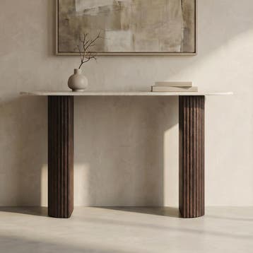 *WOONWINKEL* Ovale Sidetable Travertin En Walnoot, Verzenden, Nieuw