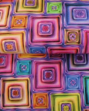 Katoen Satijn Retro Blocks Paars, Hobby en Vrije tijd, Nieuw, Paars
