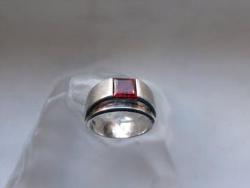 Zilver, granaat - Ring - Art Deco-stijl