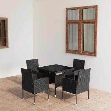 vidaXL 5-delige Tuinset poly rattan zwart, 4 zitplaatsen, Nieuw, Tuinset, Verzenden