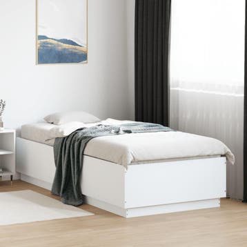 vidaXL Bedframe met LED-verlichting bewerkt hout wit 90x200, 90 cm, Eenpersoons, Verzenden, Wit