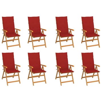 vidaXL Verstelbare klapstoelen met kussens, 8 stuks, massief, Verzenden, Nieuw, Hout