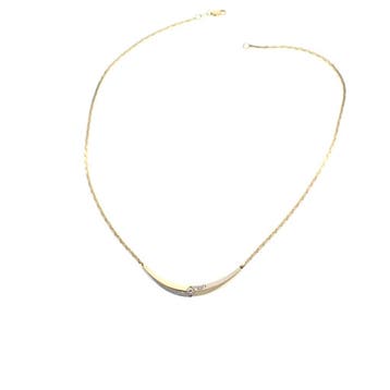 Bicolor gouden platte cobra schakelcollier met diamanten;..., Sieraden, Tassen en Uiterlijk, Gebruikt, Ophalen of Verzenden, Met edelsteen