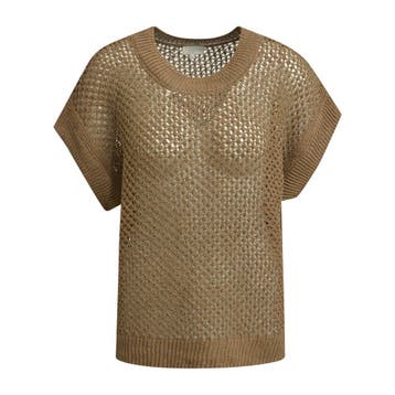 Milano Italy • bruine opengewerkte trui • S, Kleding | Dames, Bruin, Verzenden, Maat 36 (S), Milano Italy