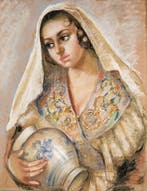 Isabel Pons (XX) - Retrato de aguadora (Pastel costumbrista)
