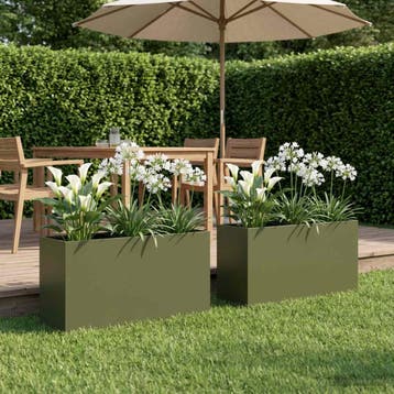 vidaXL Plantenbak 2 st Olijfgroen 100 x 30 x 50 cm, Verzenden, Minder dan 60 cm, Nieuw, Metaal