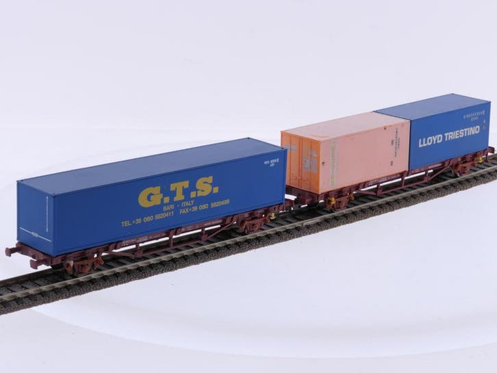 Schaal H0 Piko 58755 en 95653 set van 2 containerwagens v..., Hobby en Vrije tijd, Modeltreinen | H0, Gelijkstroom, Analoog, Gebruikt