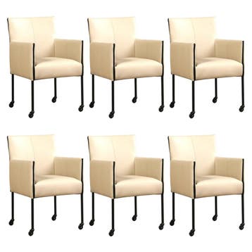 Set van 6 Leren eetkamerstoelen More - Toledo Mastic, Ophalen of Verzenden, Nieuw, Leer
