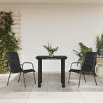 vidaXL 3-delige Tuinset textileen en staal zwart, 2 zitplaatsen, Verzenden, Nieuw, Rvs