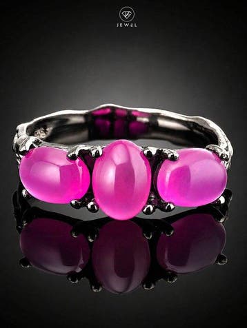 Drie-stenen roze chalcedoon ring - 925 sterlingzilver -
