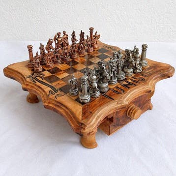 Schaakspel - Metalen onderdelen - Hout