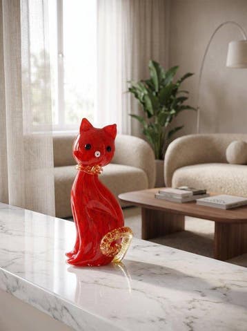 Murano - sculptuur, Gatto in vetro di Murano con oro 24kt -