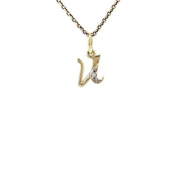 Gouden vintage letter U hanger met diamant 14 krt, Ophalen of Verzenden, Nieuw