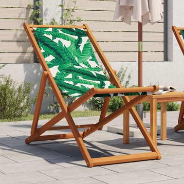 vidaXL Opklapbare stoel met bladmotief, gemaakt van massief, Tuin en Terras, Tuinstoelen, Verzenden, Nieuw, Hout