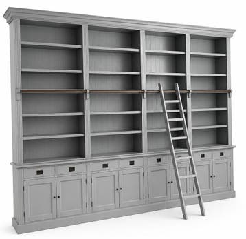 Boekenkast XXXL verkeersgrijs met trap Reeuwijk 400 x 260cm, Huis en Inrichting, Kasten | Boekenkasten, Ophalen of Verzenden, Nieuw