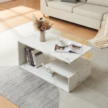 Salontafel Haarlem rechthoekig marmerlook wit 90x50x41 cm [e, Verzenden, Nieuw
