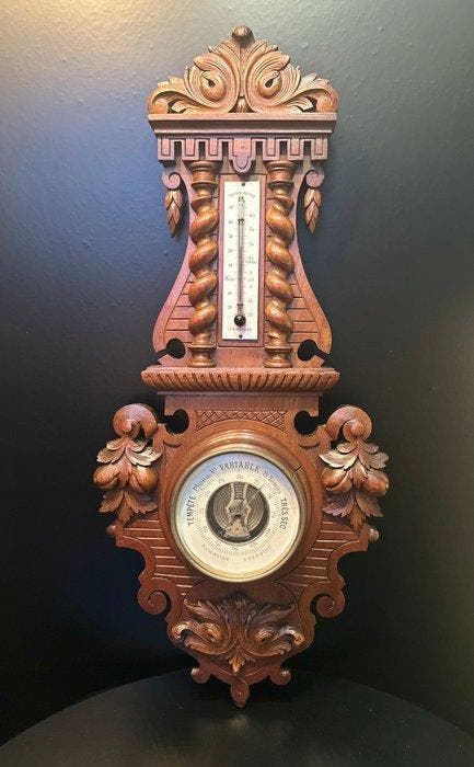 Barometer - Hout - Rare & met thermometer, Antiek en Kunst, Curiosa en Brocante