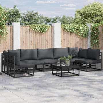 vidaXL Tuinbankenset 7 st Zwart Aluminium, Verzenden, Nieuw, Aluminium, 7 zitplaatsen