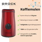 Brock Elektrische Koffiemolen 150W – Rood – RVS Mes – Voor, Ophalen of Verzenden, Nieuw
