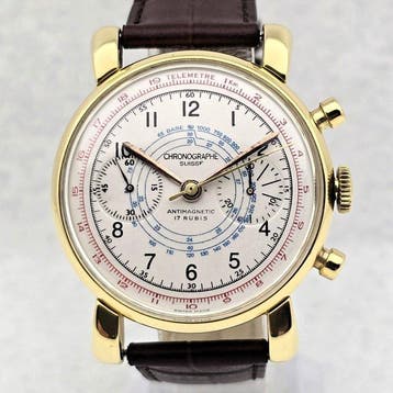 Chronographe Suisse - Cal. Landeron 48 - Plaquê Ouro -, Nieuw
