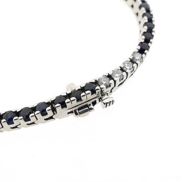 Witgouden tennisarmband met saffier en diamanten; 1,12 ct., Gebruikt, Ophalen of Verzenden, Met edelsteen, Goud