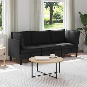 vidaXL Woonkamer Meubelset 3 pcs Zwart Stof, Huis en Inrichting, Verzenden, Nieuw, Stof, 200 tot 250 cm