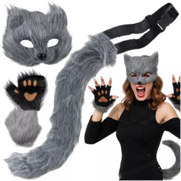 Ruhhy Grijze verkleedset kat of vos – 4-delig met masker,., Ophalen of Verzenden, Nieuw