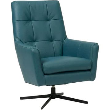 Leren draaifauteuil Central - Toledo Turquoise (blauw), Huis en Inrichting, Fauteuils, Nieuw, Ophalen of Verzenden, 75 tot 100 cm