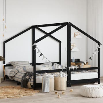 vidaXL Kinderbedframe 2x(90x190) cm massief grenenhout zwart, Kinderen en Baby's, Kinderkamer | Bedden, Verzenden, Nieuw