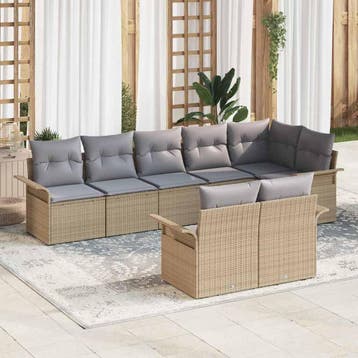vidaXL Tuin Sofa Set 8 st Beige poly rattan, Verzenden, Nieuw, 8 zitplaatsen