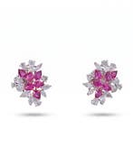 Statement oorbellen - 14 karaat Witgoud - 3.89ct. tw. Robijn