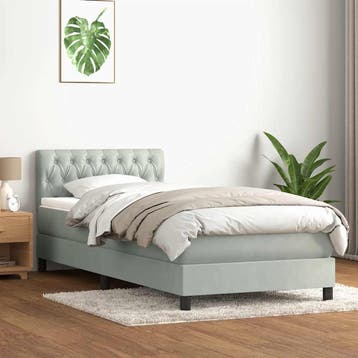 vidaXL Boxspring met matras fluweel lichtgrijs 80x220 cm, Eenpersoons, Verzenden, Nieuw, Stof