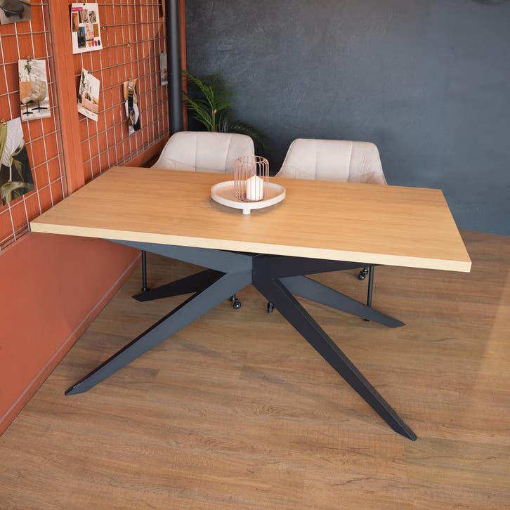 50% Korting: Eettafel Liam melamine eiken 180 x 90 cm, Huis en Inrichting, Tafels | Eettafels, Zo goed als nieuw, Rechthoekig