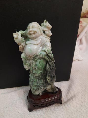 Buddha sorridente sulla rana dei soldi - jade jadeiet -, Antiek en Kunst