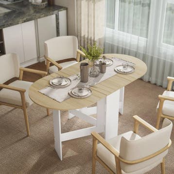 Homcom Ovalen Eettafel met Klapvleugels - 163x80x75 cm - Nat, Verzenden, Nieuw