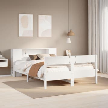 vidaXL Bed met boekenkast zonder matras grenenhout wit, Huis en Inrichting, Slaapkamer | Bedden, Verzenden, Wit, 190 cm of minder