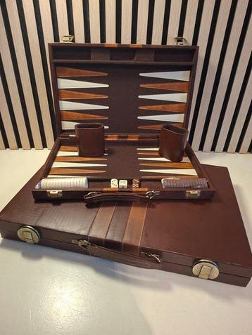 Schaakspel - 2 x Vintage grote Backgammon spel - koffer -