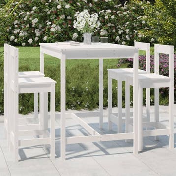vidaXL 5-delige Barset massief grenenhout wit, Tuin en Terras, Tuinsets en Loungesets, Verzenden, Nieuw, 5 zitplaatsen