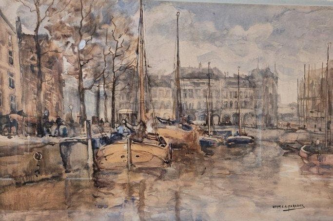 H.A.C Paradies (1883-1966) - Oude haven Plan C , jaren 30, Antiek en Kunst, Kunst | Schilderijen | Klassiek