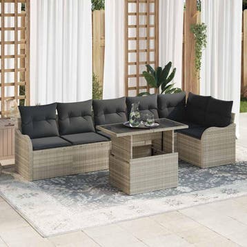 vidaXL Tuin Sofa Set 7 st Lichtgrijs Poly Rattan, Verzenden, Nieuw, Rotan, 7 zitplaatsen