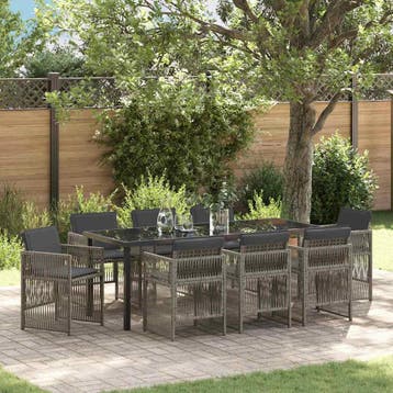 vidaXL Tuin eettafelset 9 pcs Grijs Gepoedercoat staal, Verzenden, Nieuw, Rotan, Meer dan 8 zitplaatsen