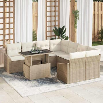 vidaXL Tuin Sofa Set 9 st Beige poly rattan, Verzenden, Nieuw, Rotan, Meer dan 8 zitplaatsen